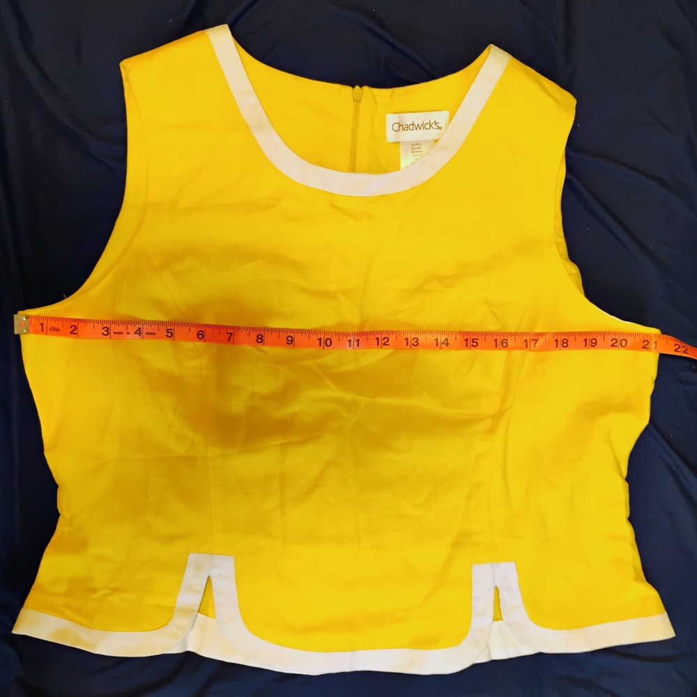 Yellow Sleeveless Top with White Trim